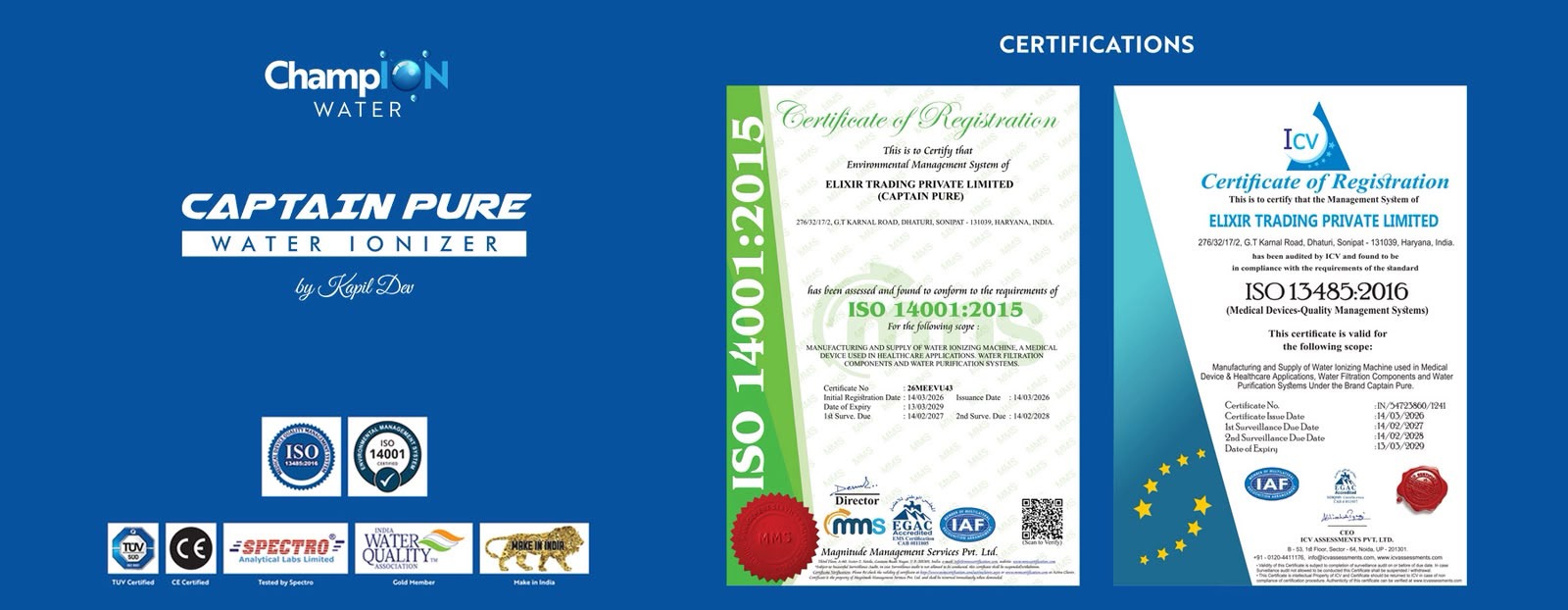 Captain Pure certifications — ISO 14001:2015 and ISO 13485:2016